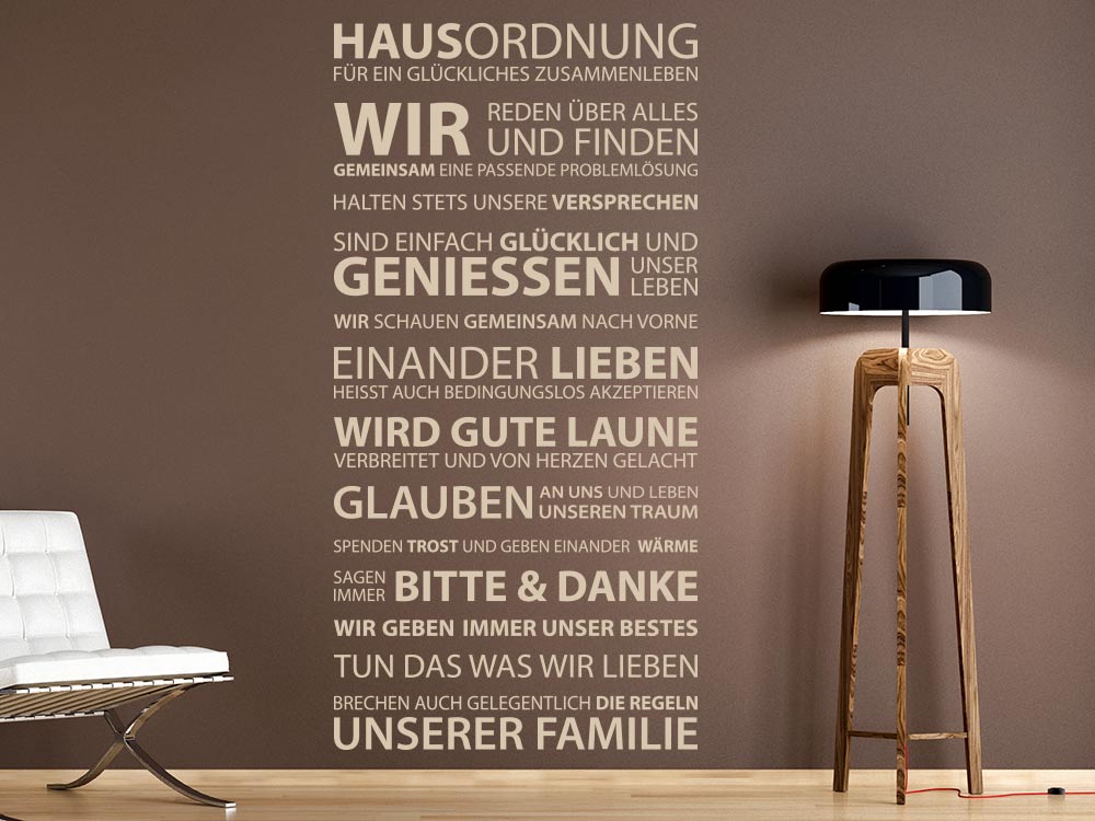 Wandtattoo Hausordnung im Wohnzimmer