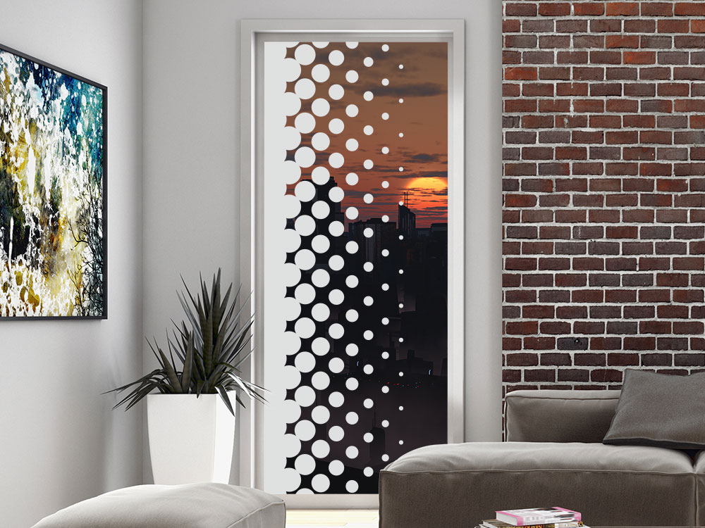 Fensterfolie Dot Design Punkte im Wohnzimmer auf hoher Glasscheibe