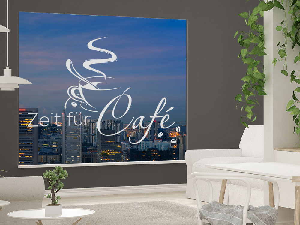 Glasaufkleber Zeit für Café auf Fensterscheibe im Wohnzimmer