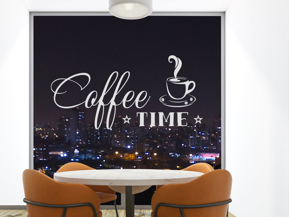 Coffee time Milchglasaufkleber mit Kaffeetasse im Esszimmer