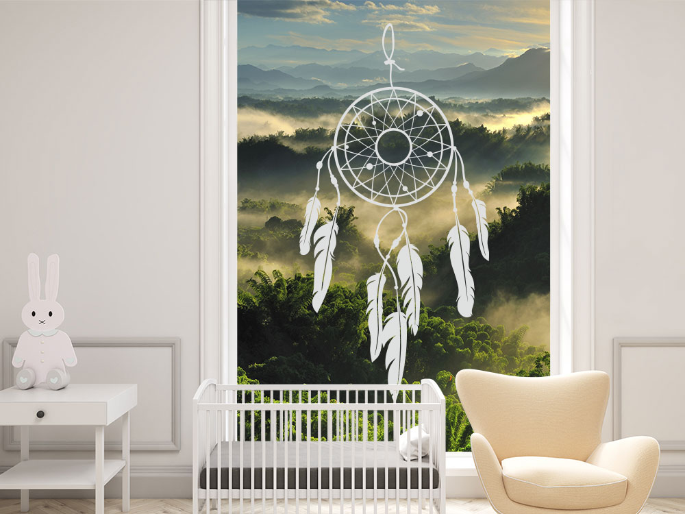 Dreamcatcher Fenstertattoo aus Milchglasfolie im Kinderzimemr