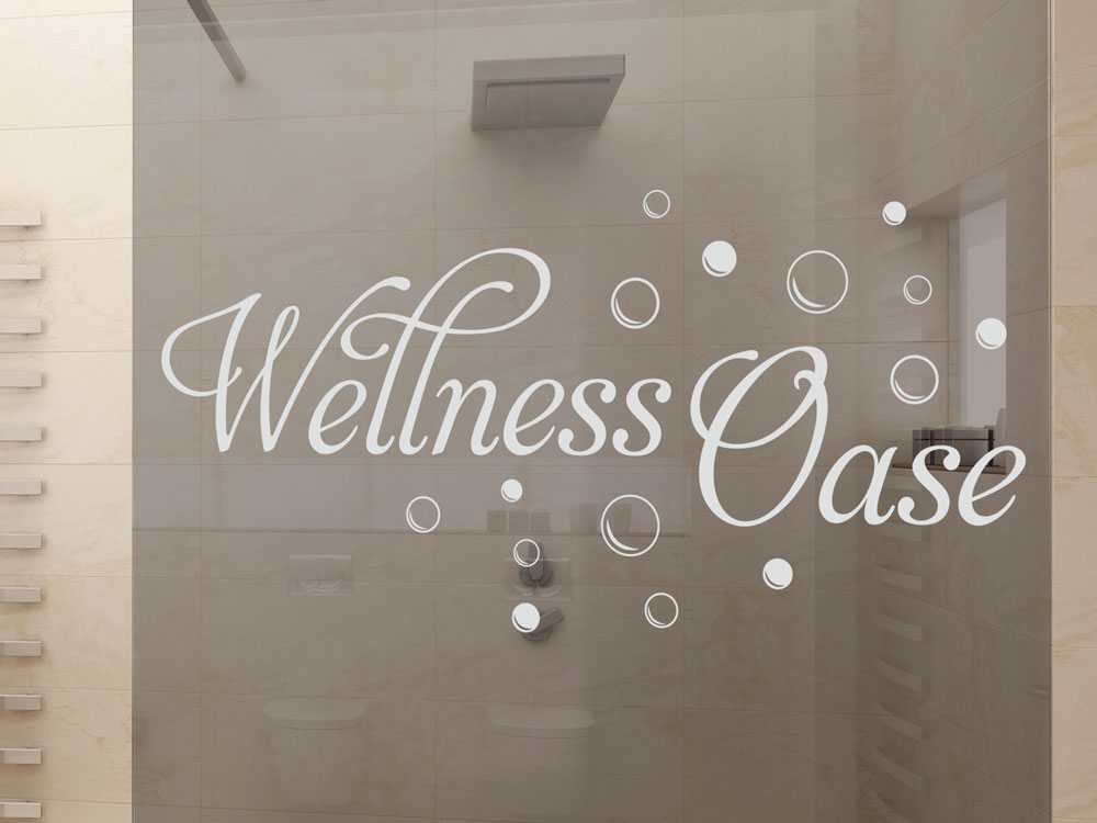 Fensterfolie Wellness Oase auf Duschwand im Bad