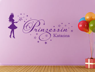 Wandgestaltung Kinderzimmer Mädchen - Wandtattoo Prinzessin mit Name