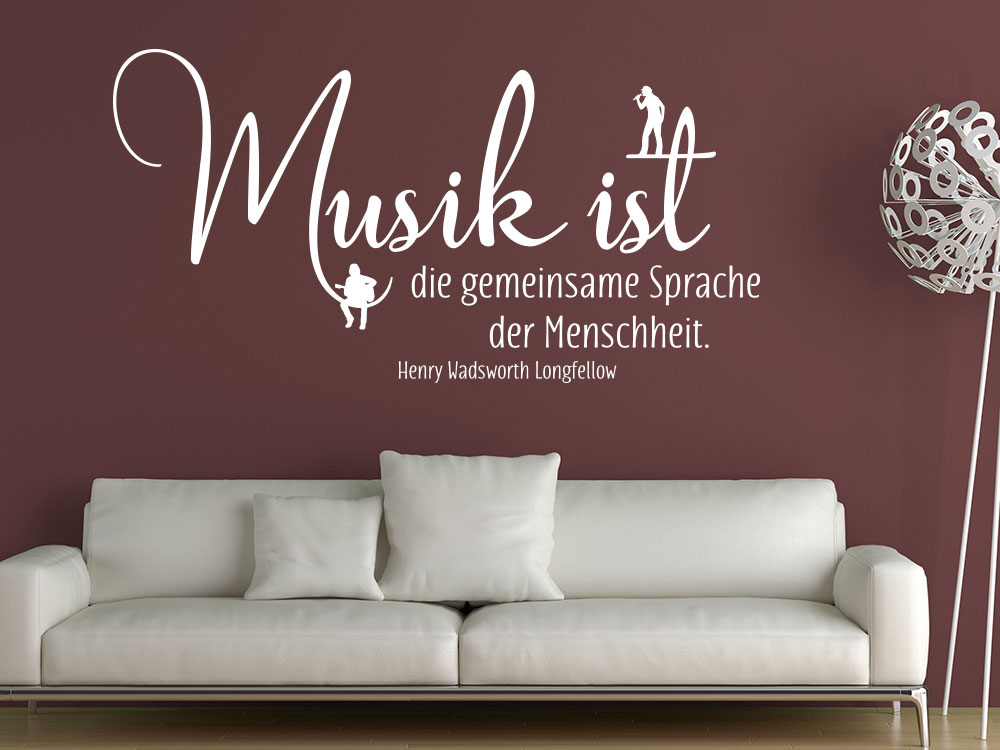 Wandtattoo Musik ist die gemeinsame Sprache der Menschheit. im Wohnzimmer in der Farbe Weiß