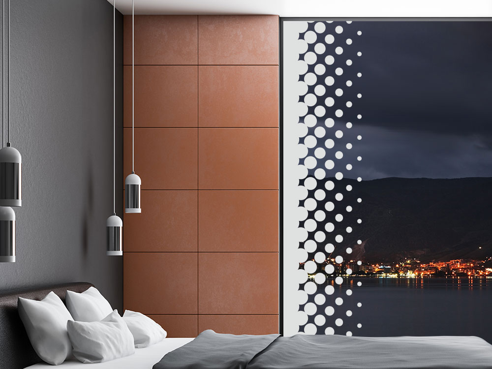 Glasdekorfolie Design Punkte Verlauf im Schlafbereich auf Fenster