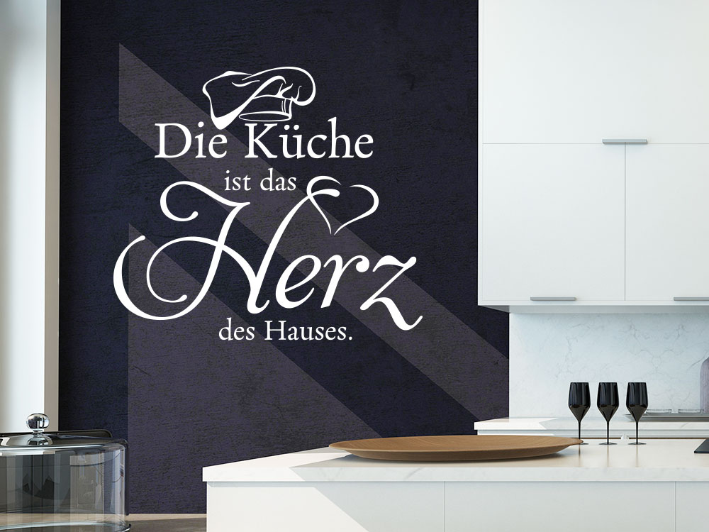 Wandtattoo Die Küche ist das Herz des Hauses auf dunkler Wand in Küche