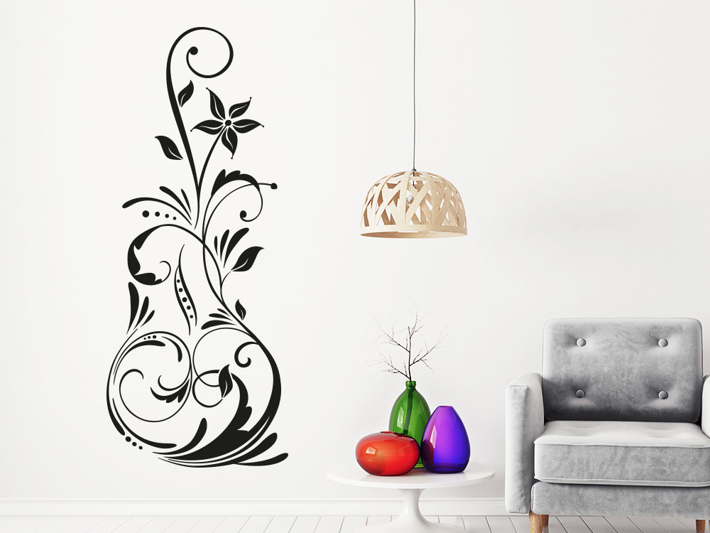 Wandtattoo Malerisches Ornament in der Farbe Schwarz im Wohnbereich