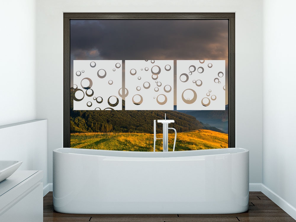 Fensterfolie Banner Kreise mit Milchglaseffekt auf Glas im Badezimmer