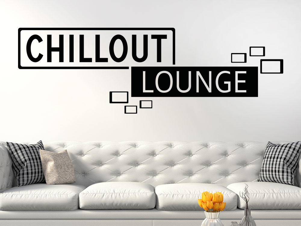 Wandtattoo Chillout Lounge mit Retro Cubes im Wohnzimmer