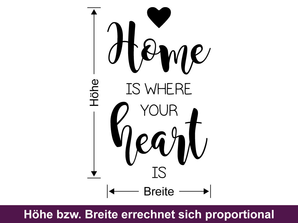 Glasdekor Home is where your heart is - Bemaßung des Zuhause Spruch