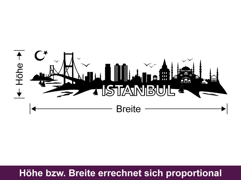 Glastattoo Skyline Istanbul - Bemaßung des Fensteraufkleber