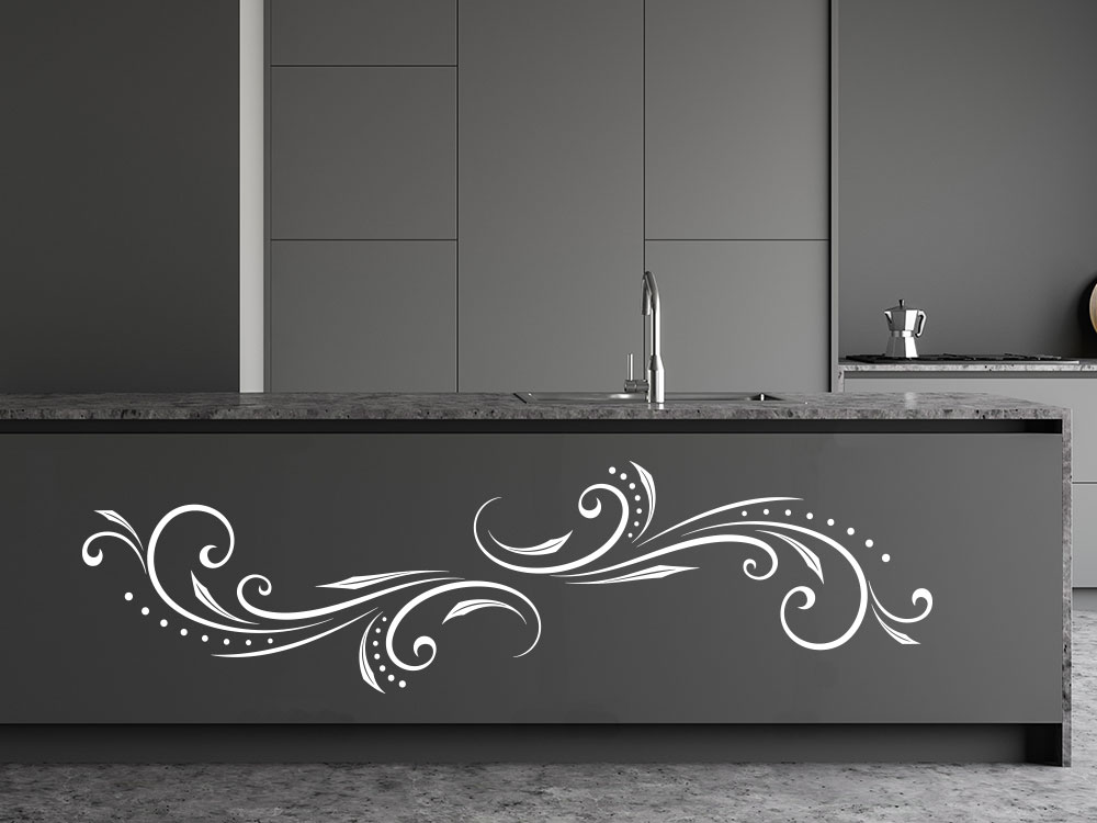 Wandtattoo Design Ornament auf Küchenblock in der Farbe Weiß
