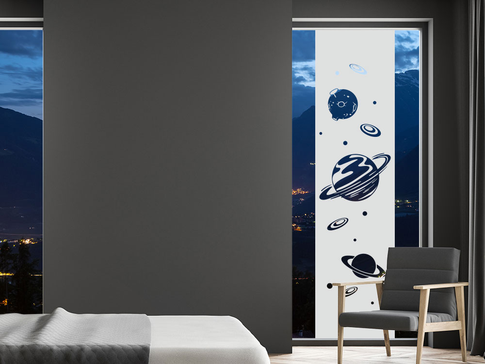 Fensterfolie Banner Planeten im Weltraum als Traummotiv im Schlafzimmer
