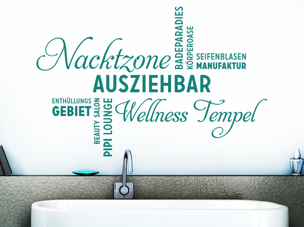 Wandtattoo Ausziehbar Wortwolke Farbe Türkis über Badewanne