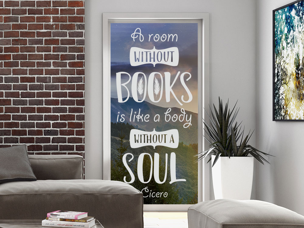 A room without books als Glasaufkleber in Sandstrahloptik auf schmalem Fenster