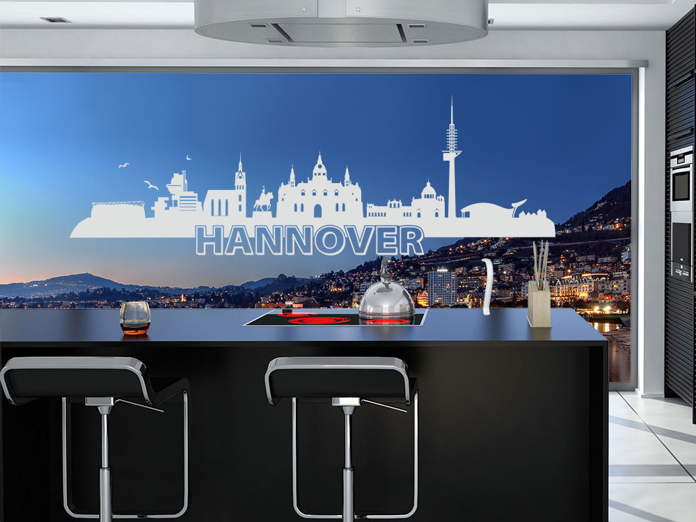 Skyline Hannover als Glasaufkleber auf Küchenfenster