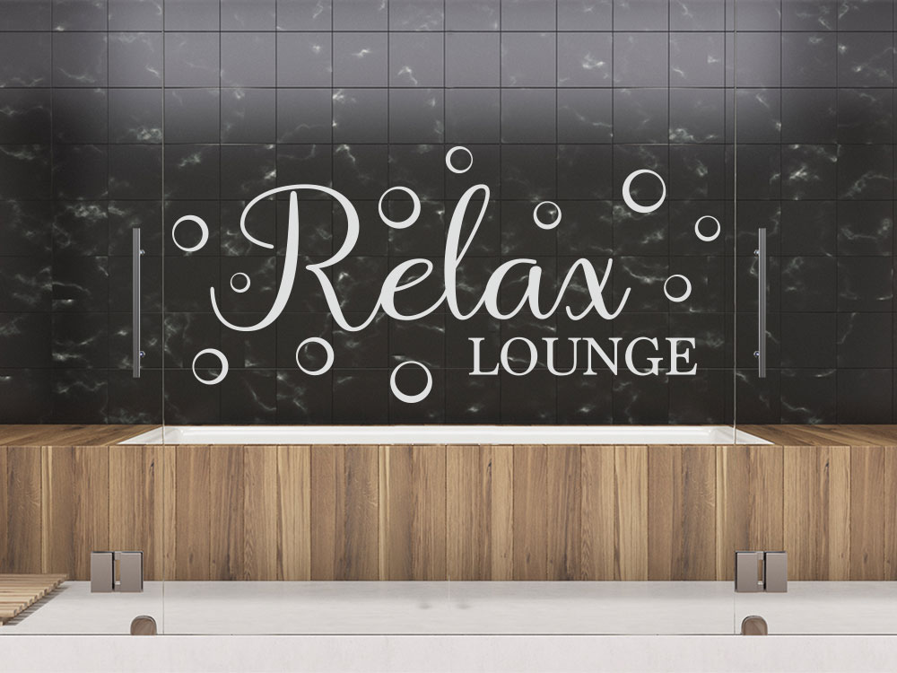 Relax Lounge mit Seifenblasen Milchglasaufkleber auf Glaskabine