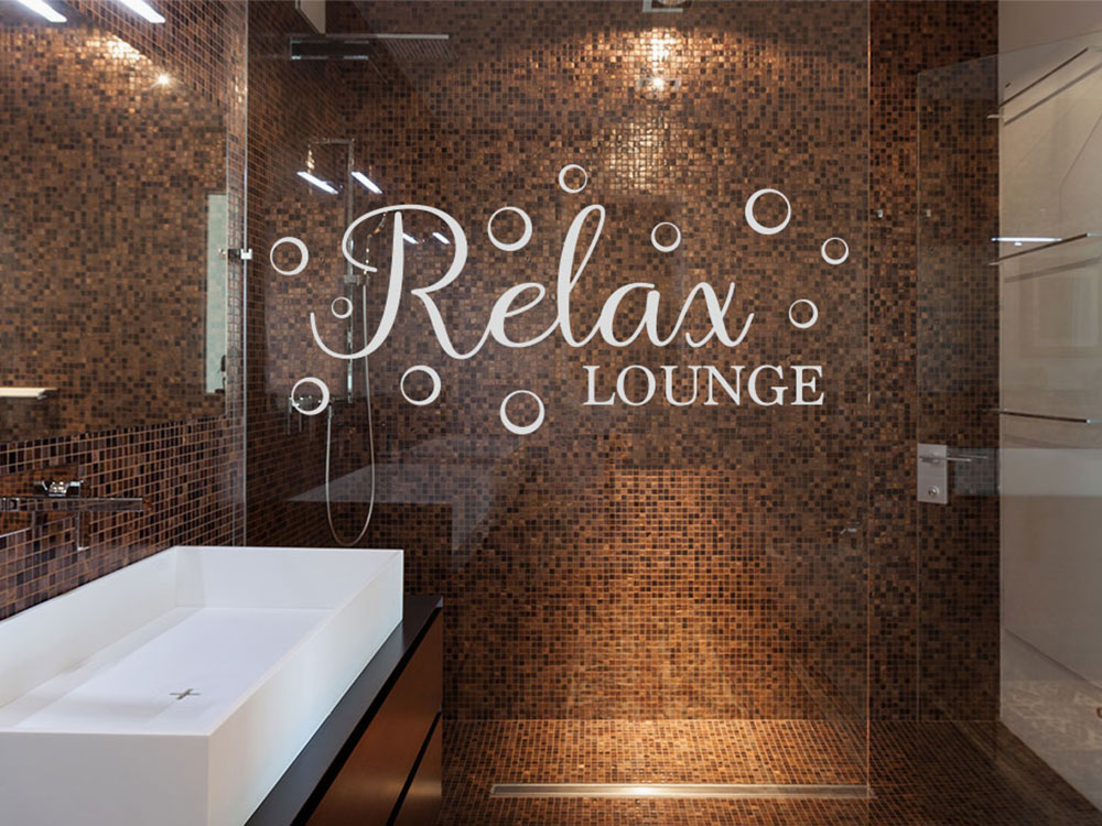 Glasdekorfolie Relax Lounge mit Seifenblasen in Milchglasoptik