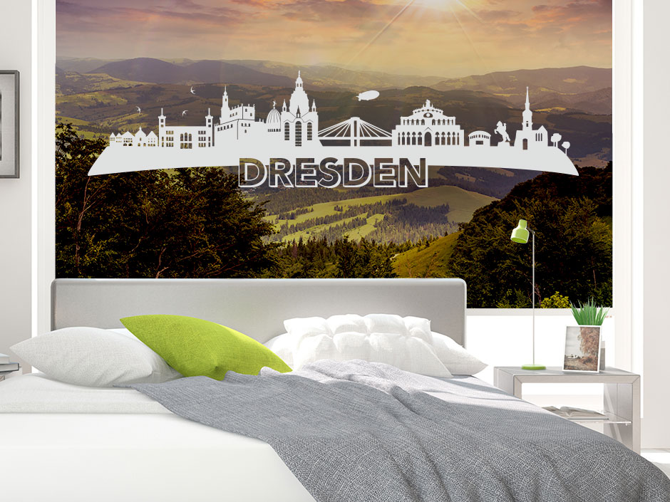 Glasaufkleber Skyline Dresden auf Glasfläche in Schlafzone