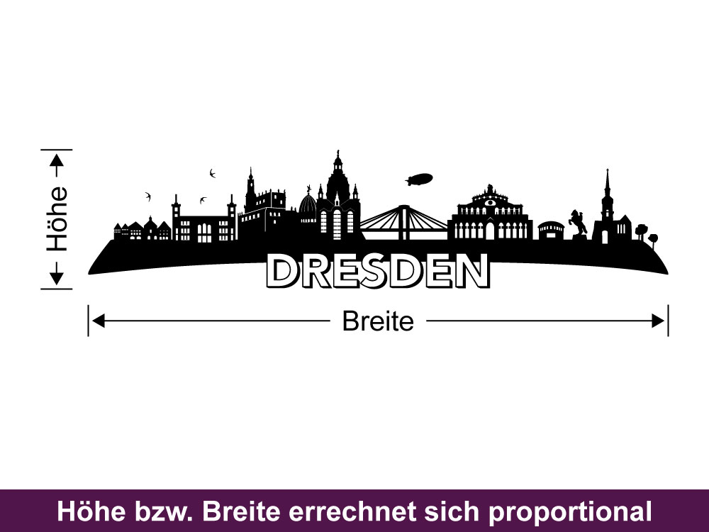 Glastattoo Skyline Dresden - Bemaßung der Fensterdekor Folie